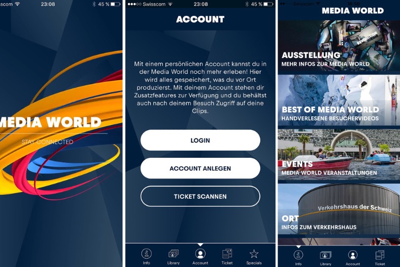 Using the app we designed, visitors can dive headfirst into the Media World: Additional information, a "best of" section with must-see clips, share your clips with friends, and events supplement Media World.